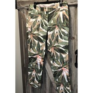 BROOKS BROTHERS Natalie Fit Leaf Print Slim Ankle Pants Stretch Cotton Green 8
